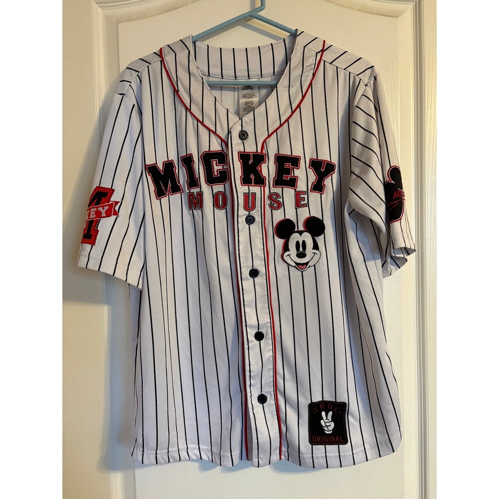 Disney Mickey Mouse Baseball Jersey White Pinstripe True Original UNISEX Large